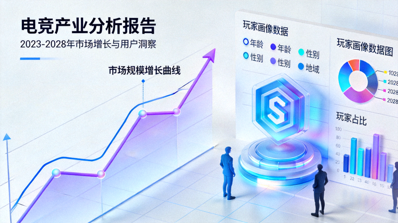 电竞产业分析报告封面图，展示增长曲线与玩家画像